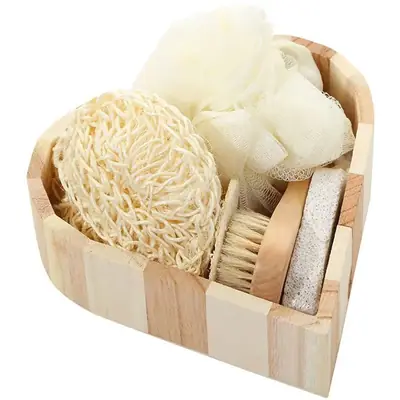 Sisal bath ball in a retail gift set with natural soap and bamboo loofah