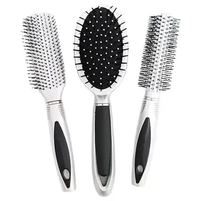 Cushion hair comb set packed in a custom box with branded sleeve and barcode