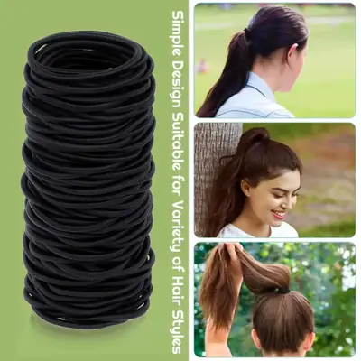 Hair tie wrapped around a ponytail demonstrating secure hold without metal parts