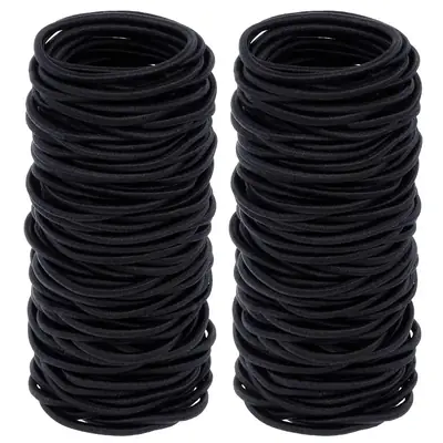 Close-up of a custom-shaped hair tie showing the no-metal construction