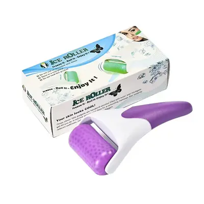 Ice roller used on the eye area and temples for fatigue relief