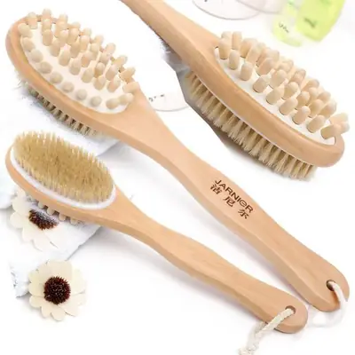 Close-up of stiff bristles on the scrubber used for exfoliation