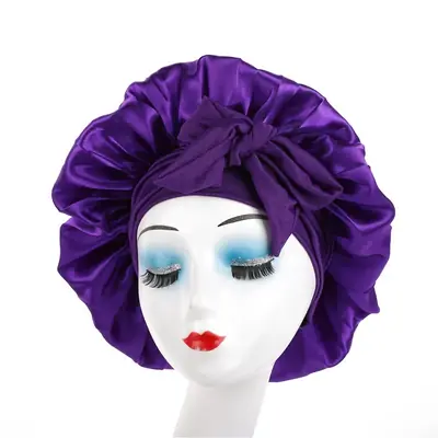 Satin Bonnet Silk Bonnet for Sleeping Women, Ajustable hair Bonnet for Curly Hair With Tie Band - view 9