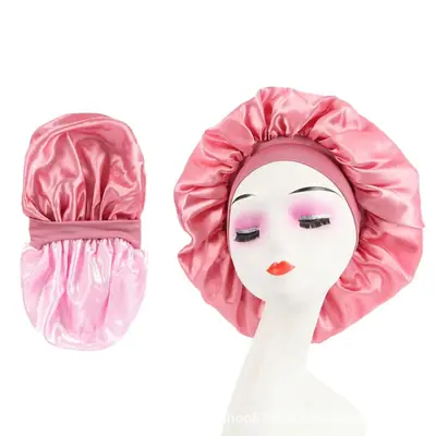 Bonnet displayed with a silk eye mask and satin pillowcase as a sleep-beauty set