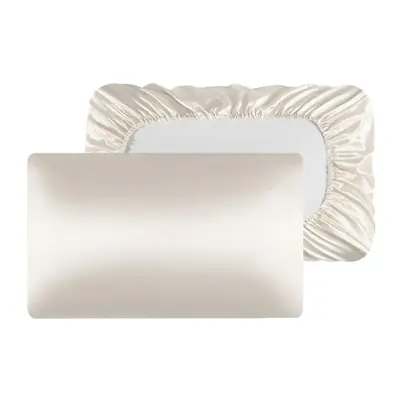 Set of three satin pillowcases in different custom colours laid out flat