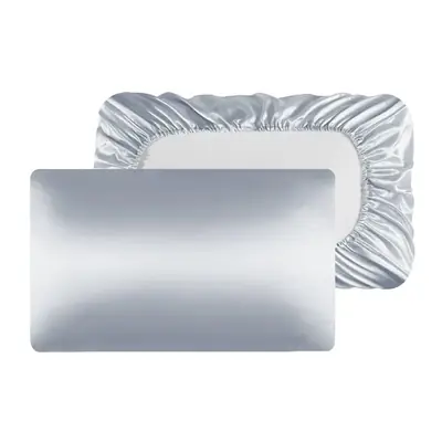 Satin pillowcase wrapped around a pillow with the elastic band secured