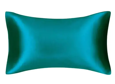 Satin pillowcase folded and packed in a retail polybag with a branded hang tag