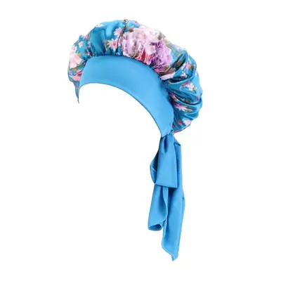 Tie Band Women Sleep Night Cap Satin Bonnet with Floral Print - view 9