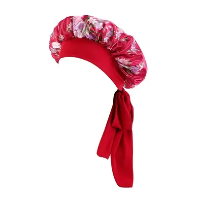 Bonnet worn with hair covered, showing full coverage and secure fit