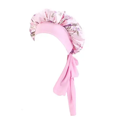 Bonnet displayed with matching satin scrunchie and silk eye mask as a gift set