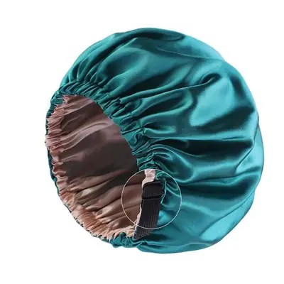Satin night bonnet worn during a skincare routine
