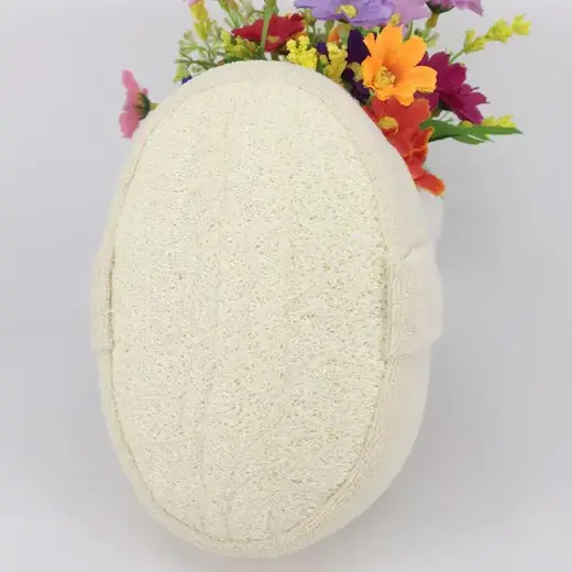 Close-up of the porous vegetable fiber surface on the loofah pad