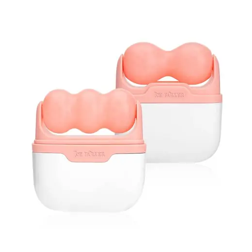 Wave-shaped and V-shaped ice roller laid side by side on a white surface