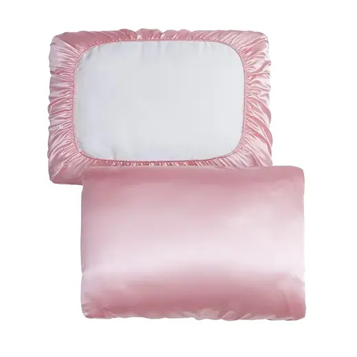 Satin pillowcase with elastic band laid flat, showing the smooth fabric surface