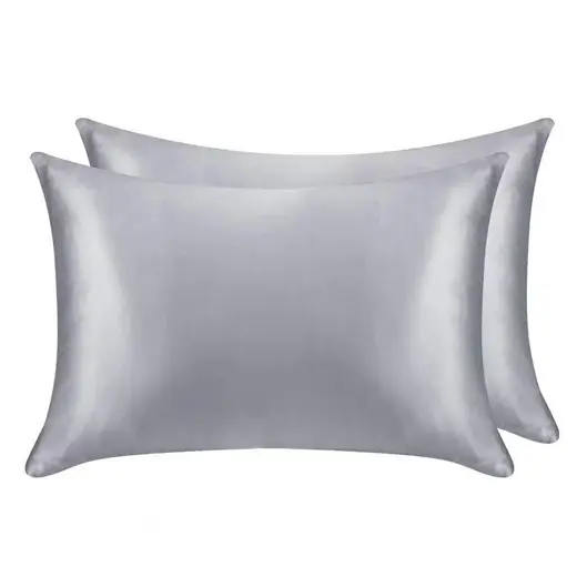 Satin pillowcase with full-length zipper laid flat, showing the glossy smooth surface