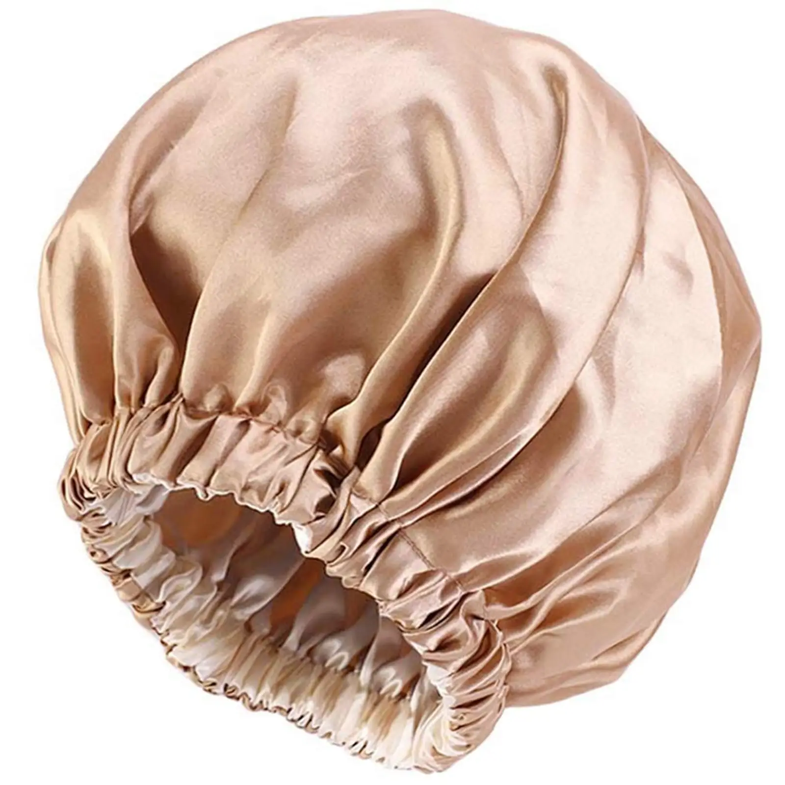 Double-layer satin bonnet with adjustable elastic binding laid flat