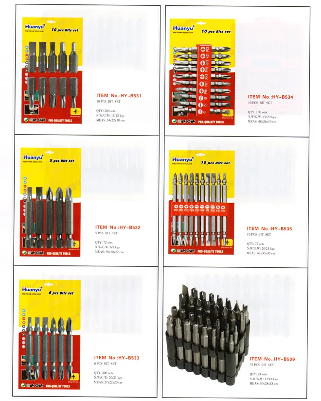 HY-B531 - HY-B536 Blister and clamshell bit sets, 5 to 32 pieces catalogue sheet 1