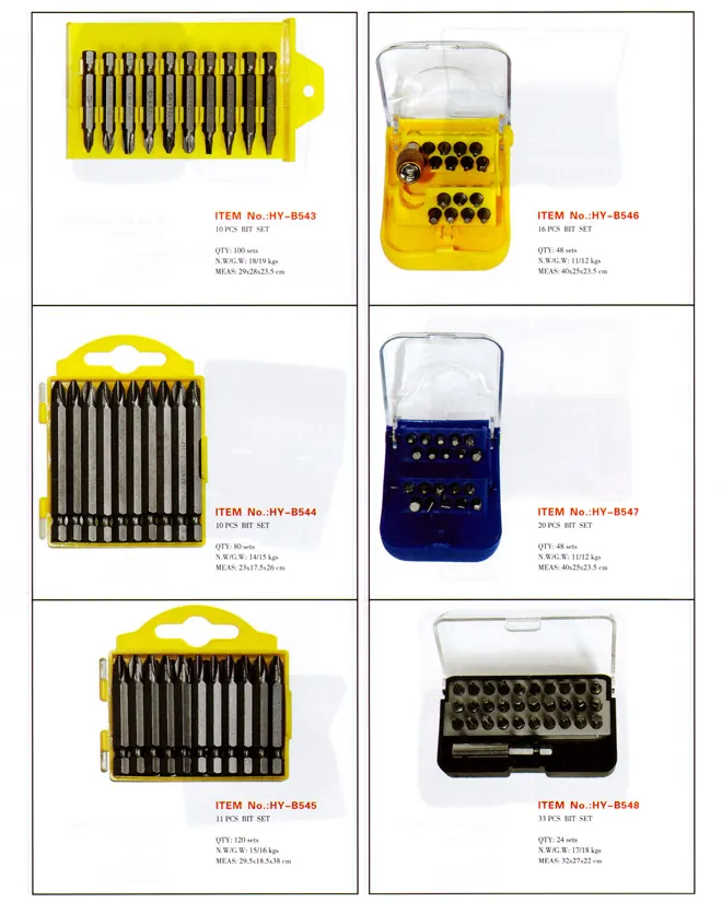 HY-B543 - HY-B548 Clip-tray bit sets and compact bit boxes, 10 to 33 pieces catalogue sheet 1