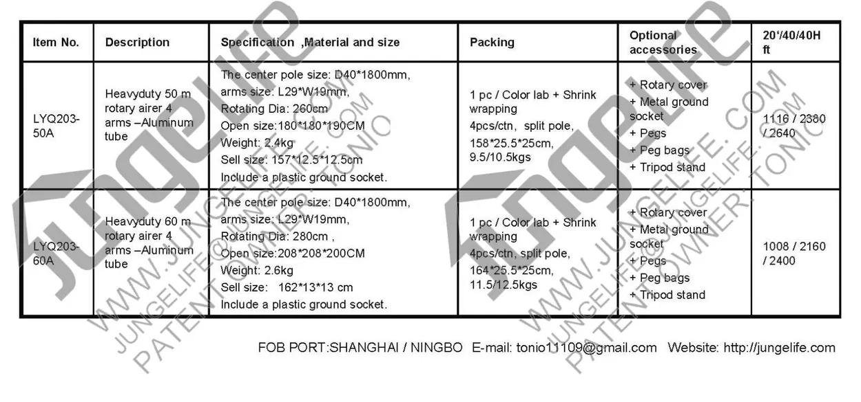 LYQ203 4-Arm Heavy-Duty Aluminium Rotary Airer catalogue sheet 2