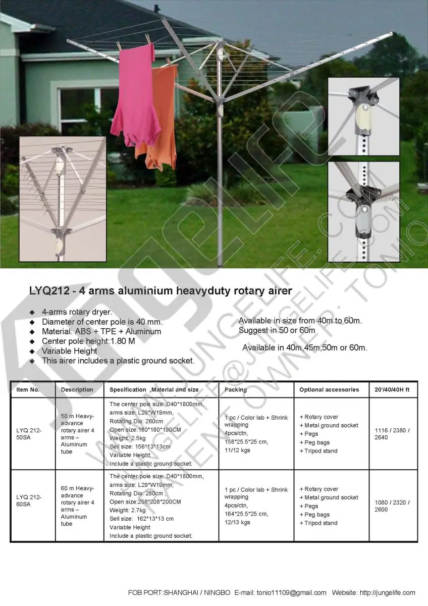 LYQ212 4-Arm Heavy-Advance Aluminium Rotary Airer catalogue sheet 1