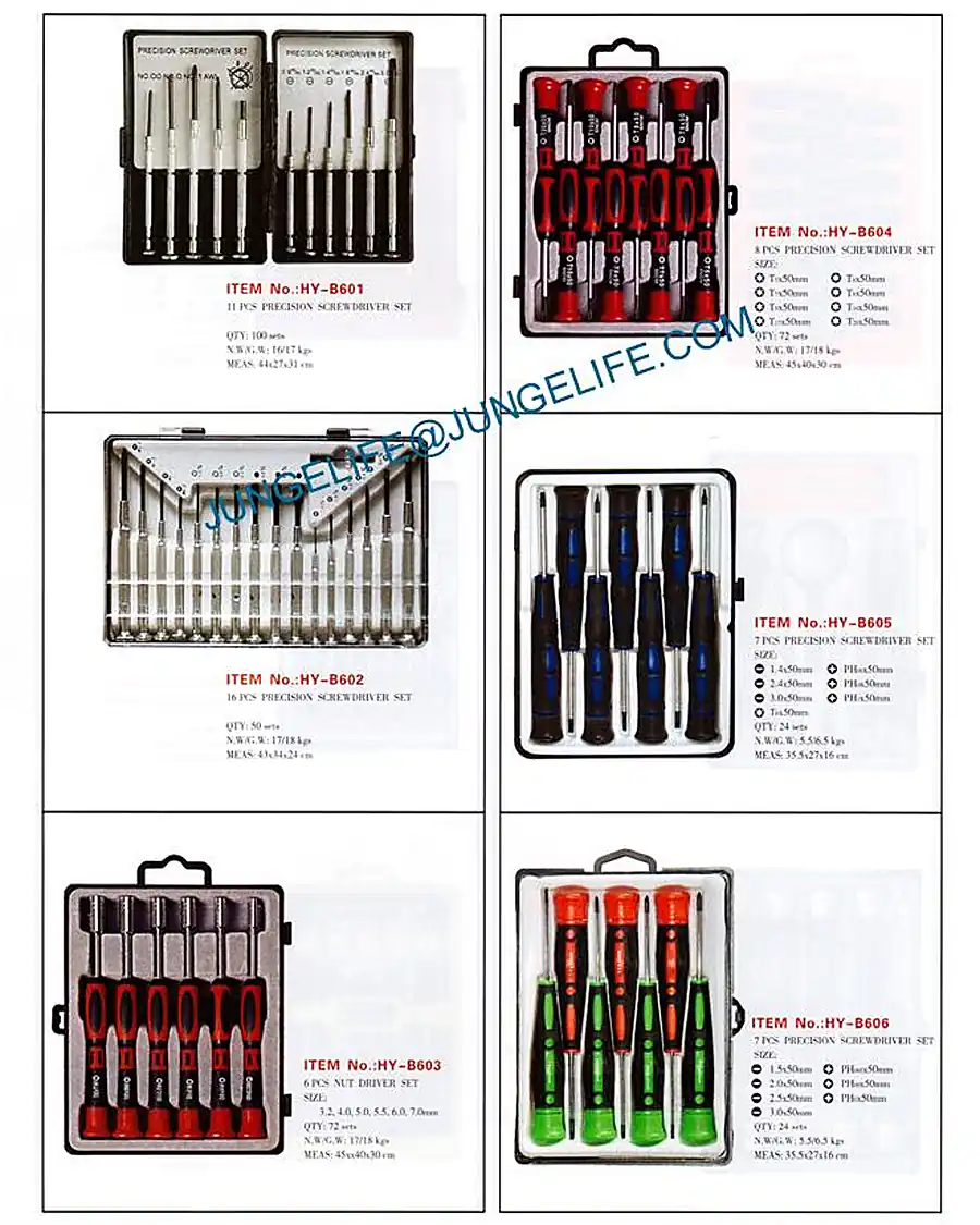 HY-B601 - HY-B606 7 to 16 piece precision sets and a nut driver set product photograph