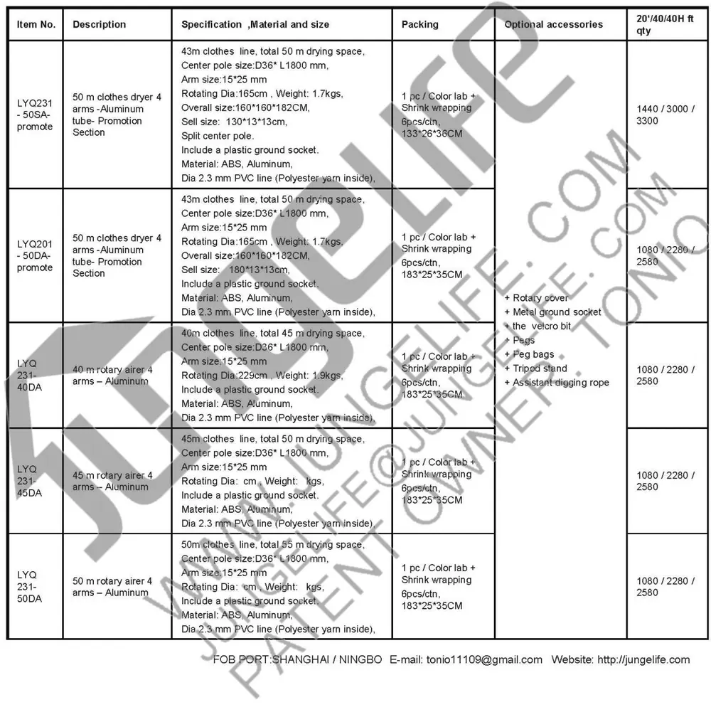 LYQ231 4 Arms Aluminum Rotary Airer specification sheet 2
