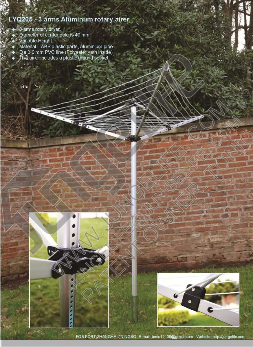 LYQ205 3 Arms Aluminium Rotary Airer specification sheet 1