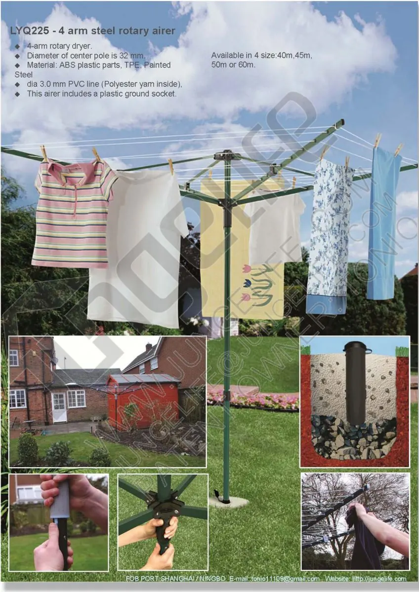 LYQ225 4 Arm Steel Rotary Airer specification sheet 1