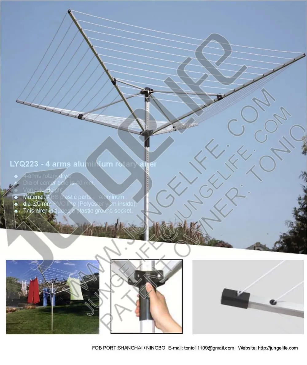 LYQ223 4 Arms Aluminium Rotary Airer specification sheet 1