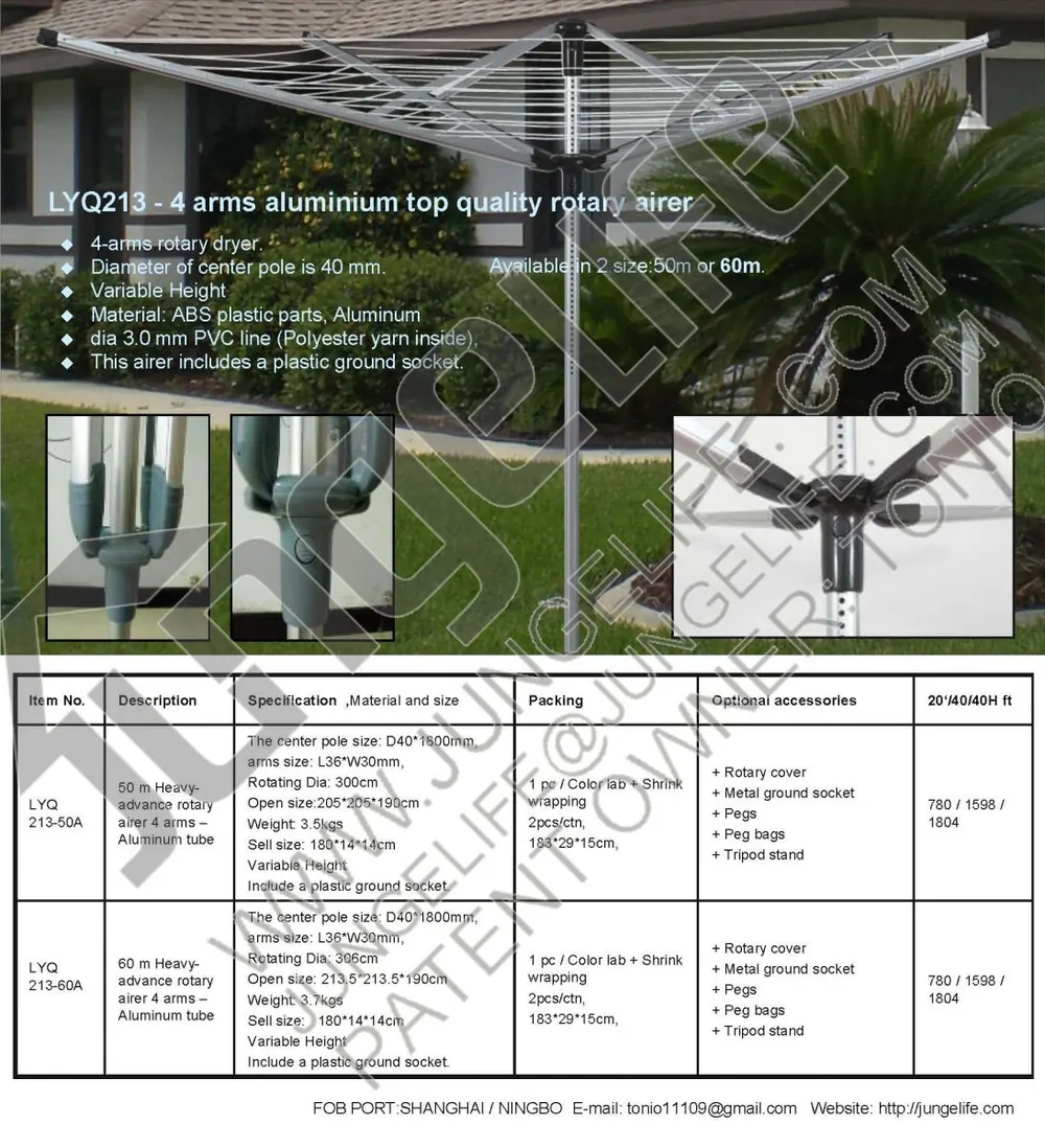 LYQ213 4 Arms Aluminium Top Quality Rotary Airer specification sheet 1