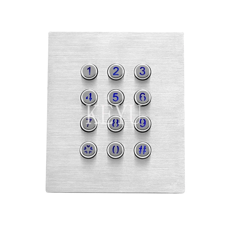 KY2047A metal keypad with round stainless steel keys on a brushed panel