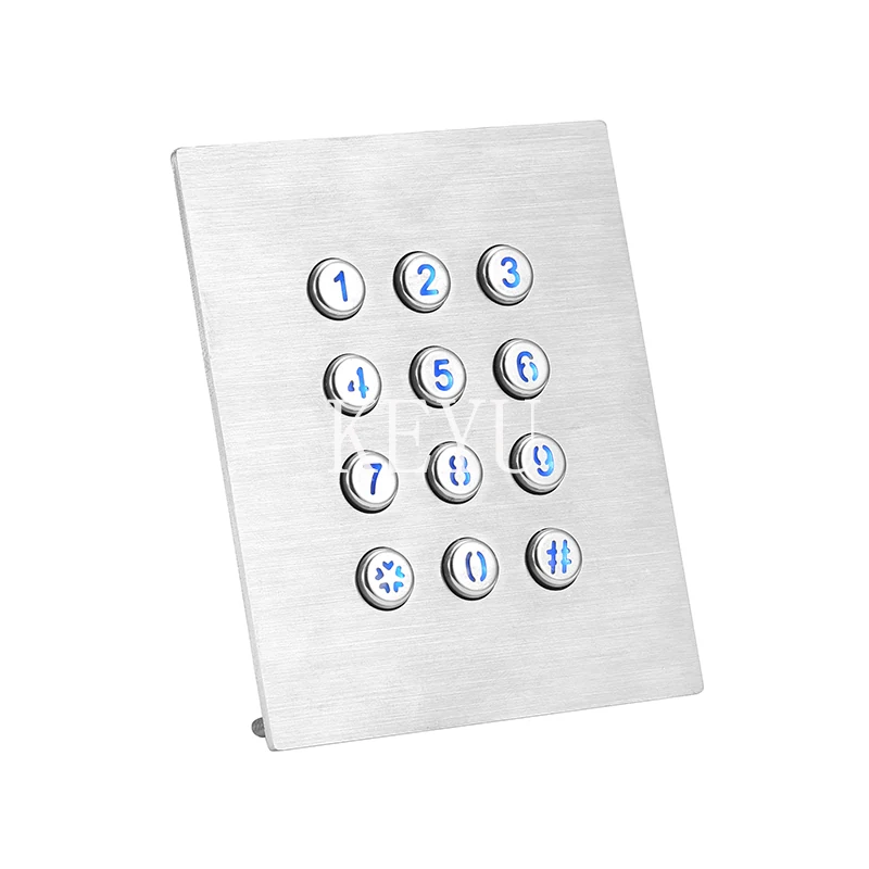KY2047A round key keypad shown from an angle with etched legends