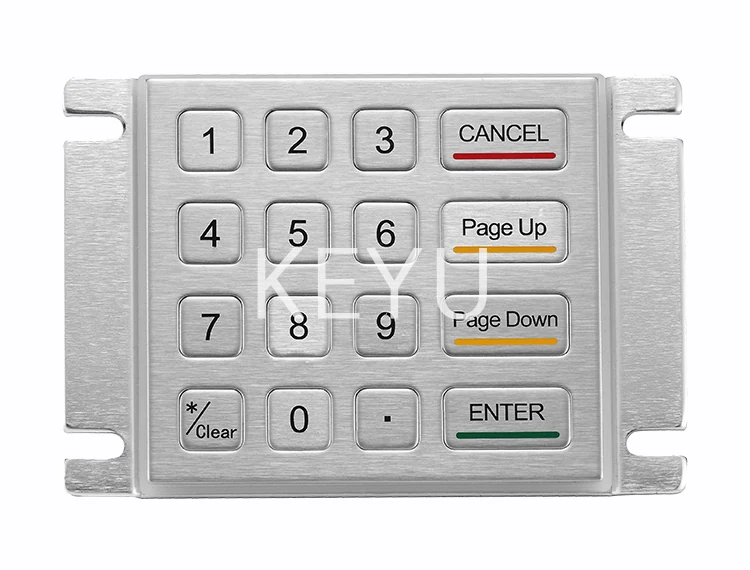 KY2088A vandalproof 16 key stainless steel metal keypad front view