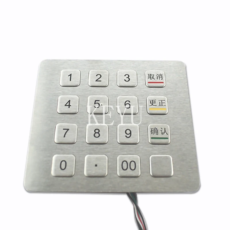 KY2088B-02 16 key panel mounted metal keypad in brushed SUS304 stainless steel