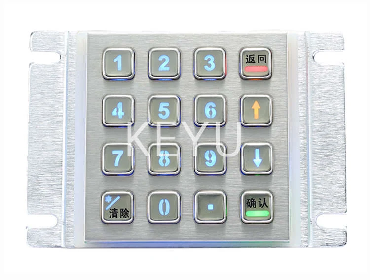 KY2088B-LED backlit 16 key stainless steel numeric metal keypad