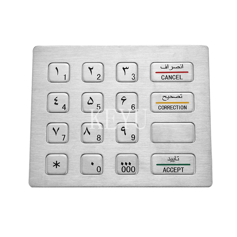 KY2116A metal keypad angled view showing the brushed SUS304 key field