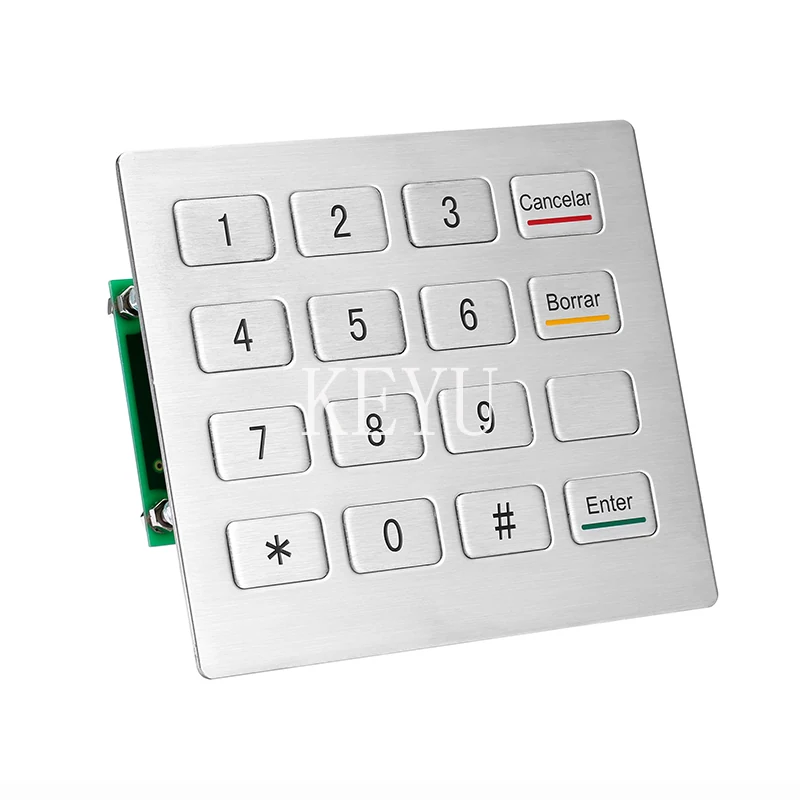 KY2116R metal keypad with wide rectangular stainless steel keycaps