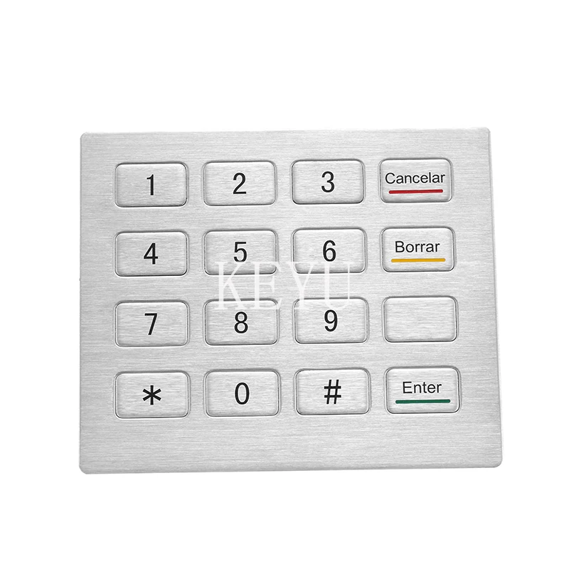KY2116R stainless steel keypad detail showing etched key labels