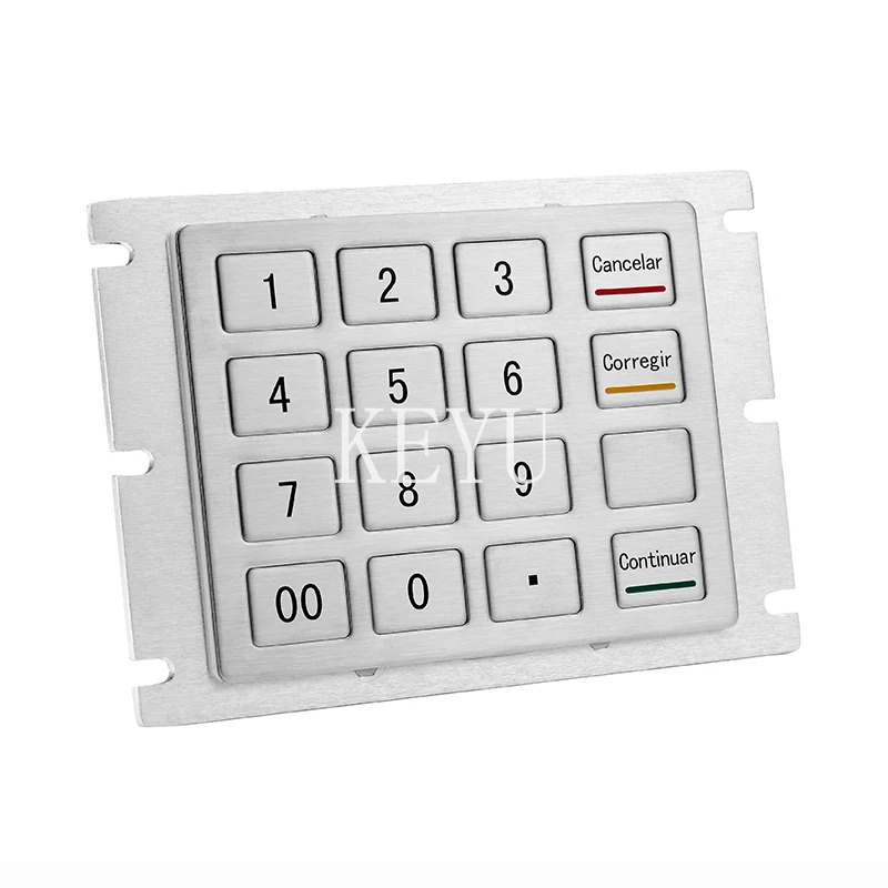 KY2121 metal keypad shown angled to reveal the brushed panel grain