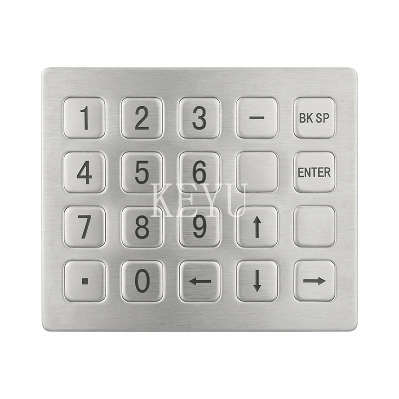 KY2122-3 SUS304 brushed metal keypad showing etched key legends