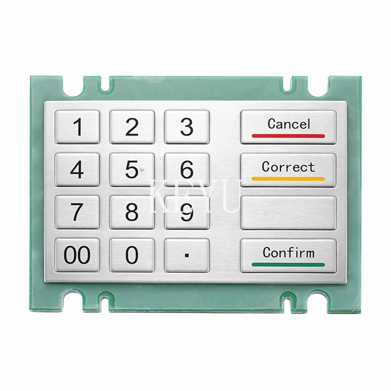 KY2160 stainless steel keypad angled view showing elongated function keys