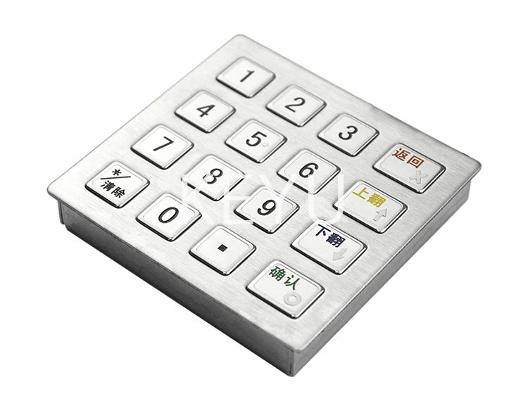 KY3080 pin pad key detail showing 1.5mm travel raised stainless steel buttons