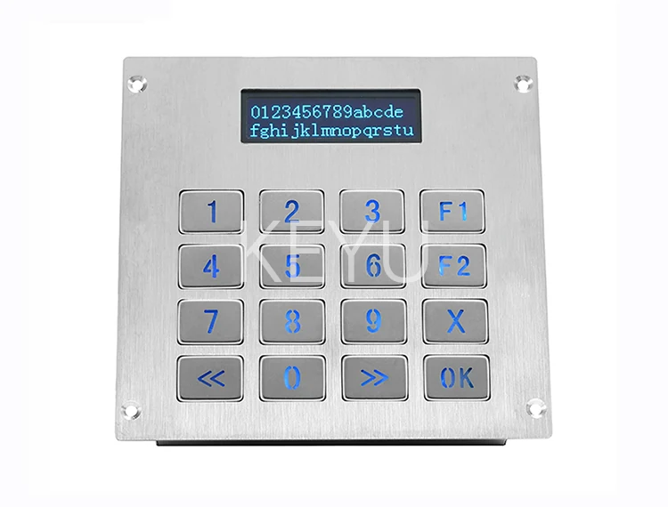 KY3088-LP backlit stainless steel numeric keyboard front view with illuminated keys