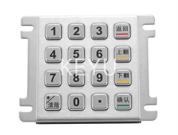 KY3088X encrypting pin pad with 87.5*91.5 mm stainless steel front panel and raised keys