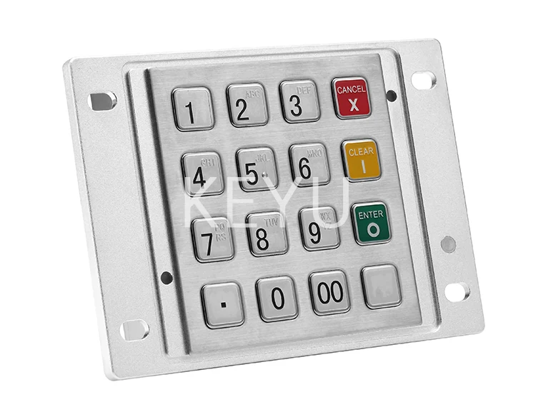 KY3688H PCI 5.0 metal pin pad shown from an angle with braille key markings
