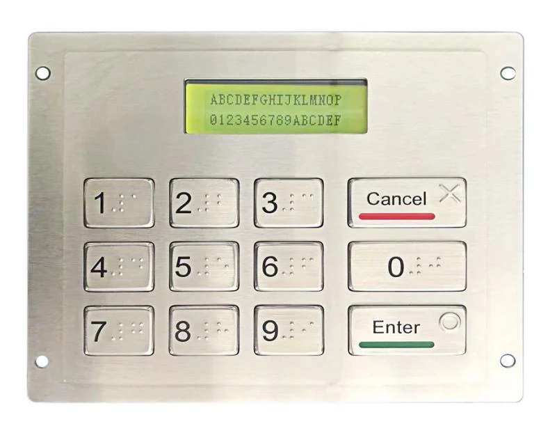 KY-3688LP-B metal keypad with 122*32 LCD screen and 12 stainless steel buttons