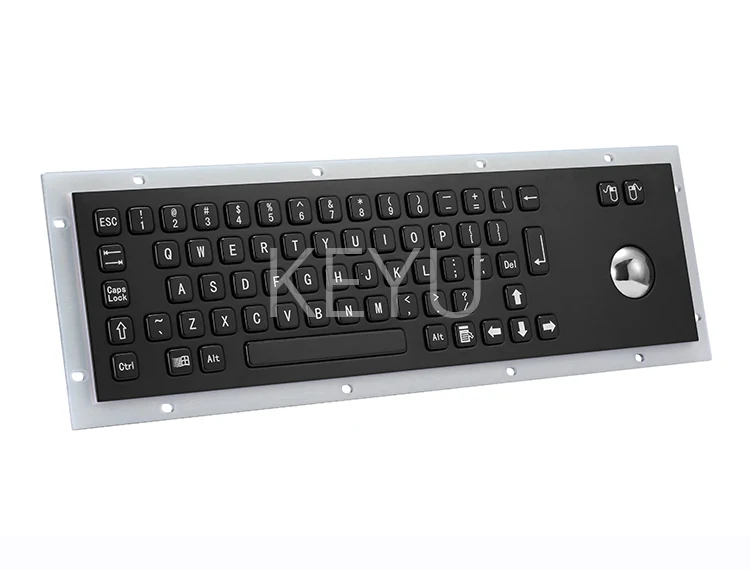 KY-PC-D-BL black metal keyboard with trackball rear panel detail