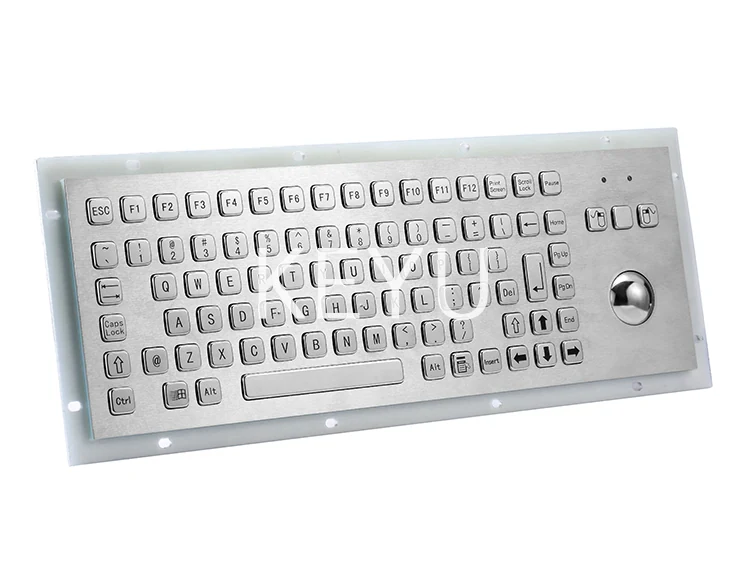Angled view of the KY-PC-F2 stainless steel keys and integrated trackball