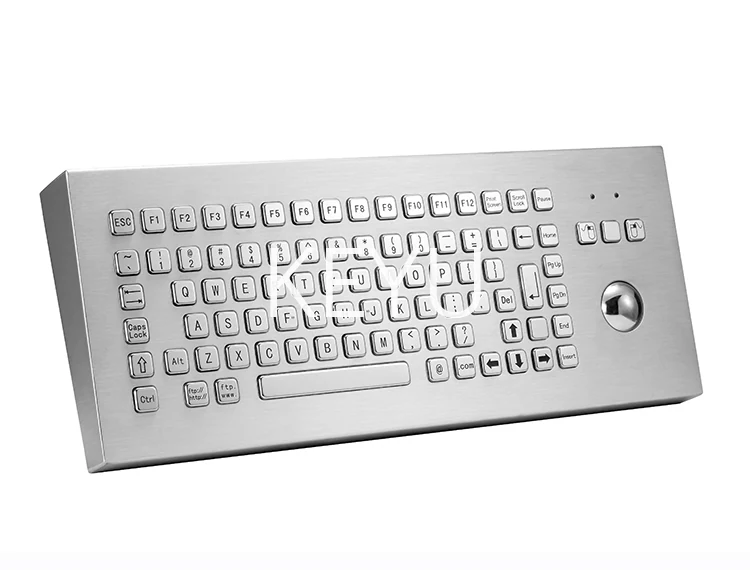 KY-PC-F2-DESK rugged stainless steel desktop keyboard angled view