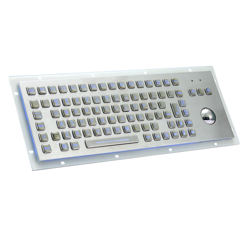 KY-PC-F2-LED backlit metal keyboard shown with illuminated white key legends